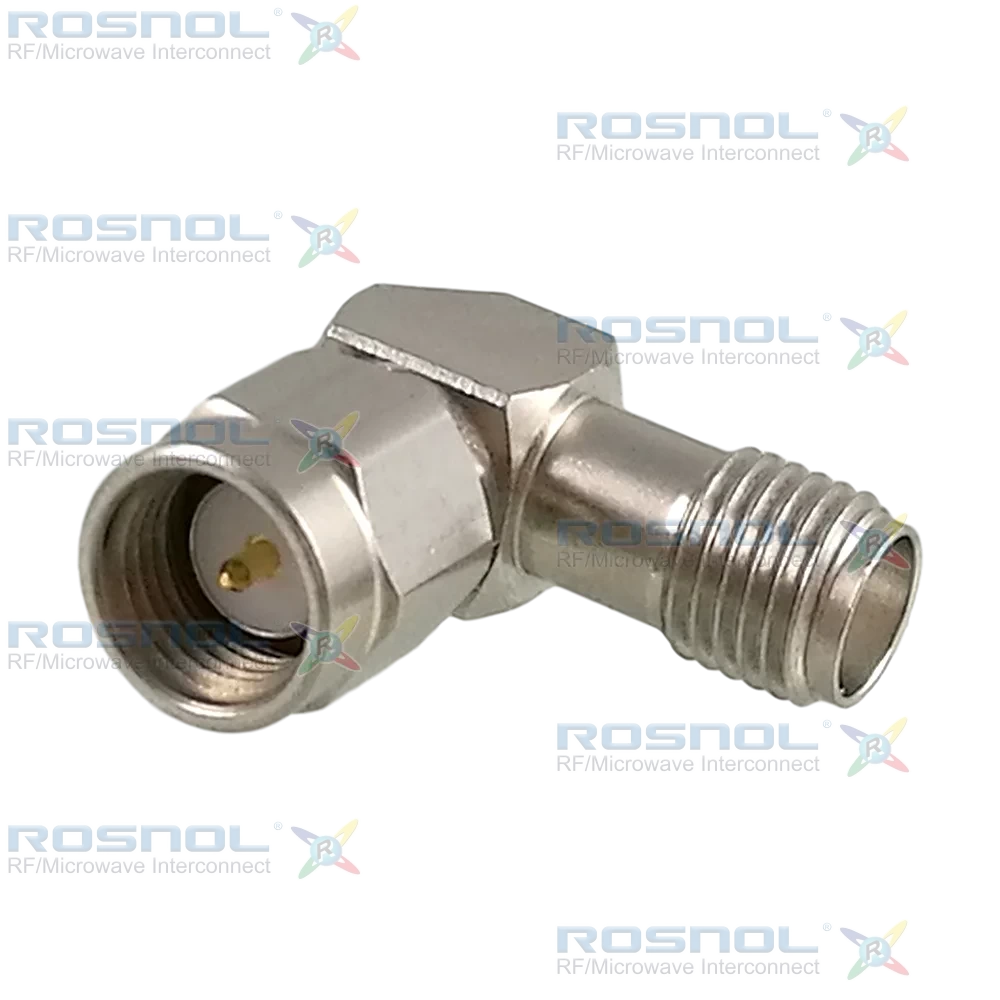 SMA Plug (Male) to SMA Jack (Female)  Miter Right Angle Adapter, DC-18 GHz VSWR 1.25