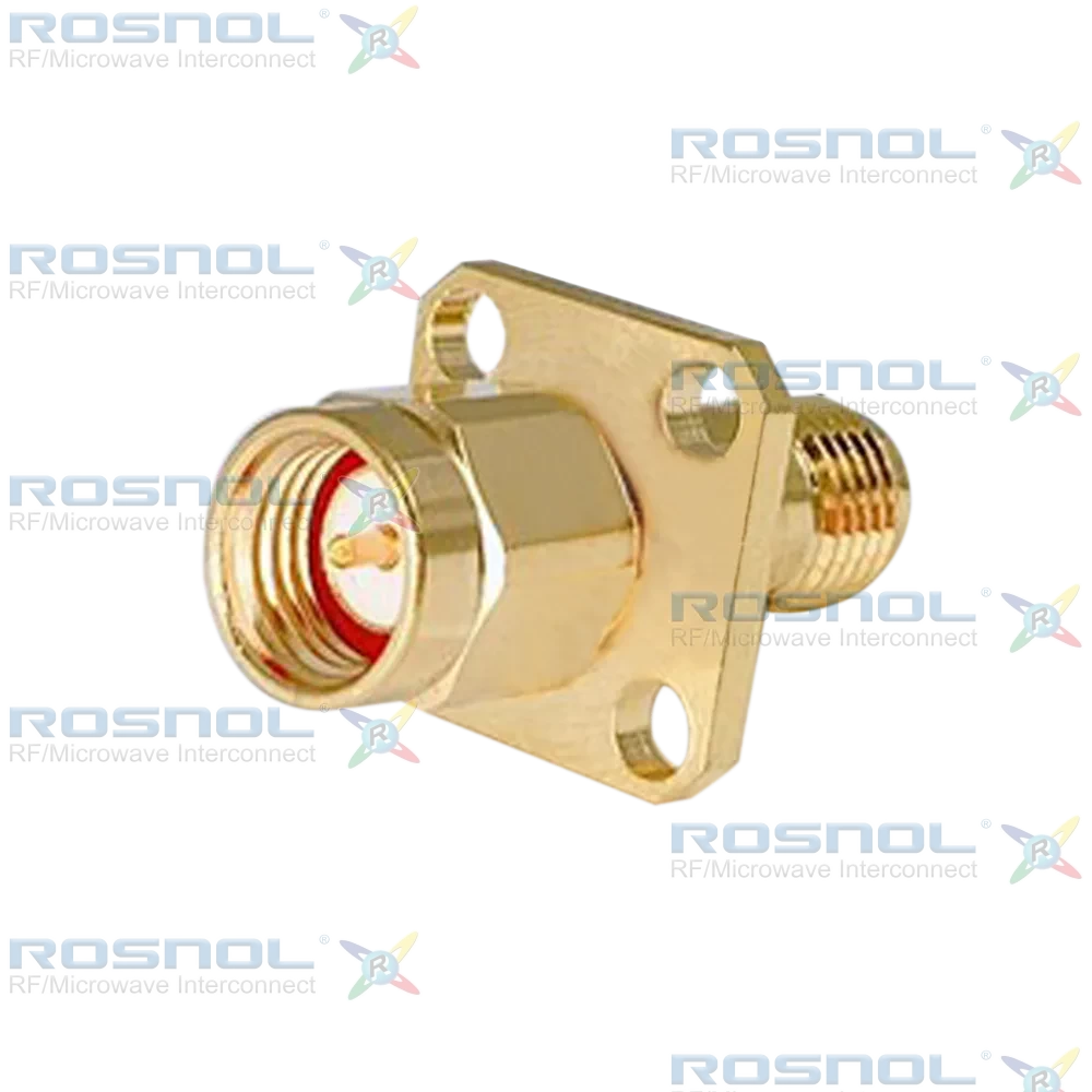 Precision SMA Plug (Male) to  Precision SMA Jack (Female) Panel 4 Hole Flange Mount Adapter, DC-27GHz VSWR 1.15