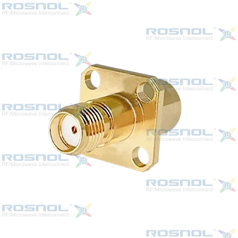 Precision SMA Plug (Male) to  Precision SMA Jack (Female) Panel 4 Hole Flange Mount Adapter, DC-27GHz VSWR 1.15