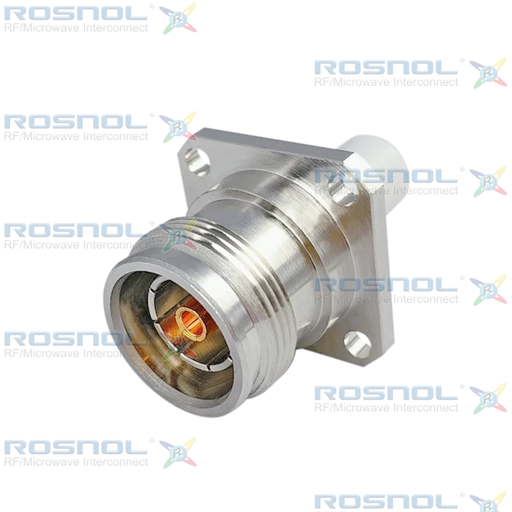 4.3-10 jack (Female) Straight Connector 4 Hole Flange, 19mm (.748 inch) DC- 6 GHz VSWR1.20