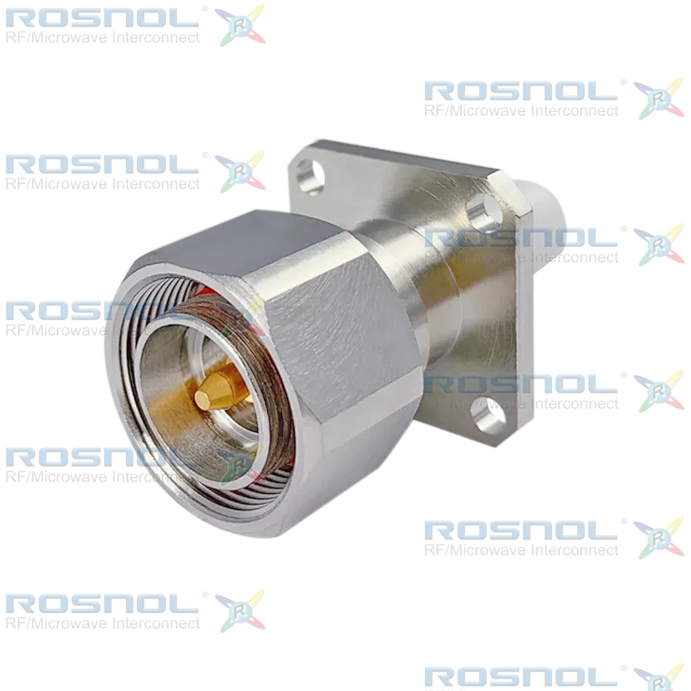 4.3-10 plug (male) Straight Connector 4 Hole Flange, 19mm (.748 inch) DC- 6 GHz VSWR1.20