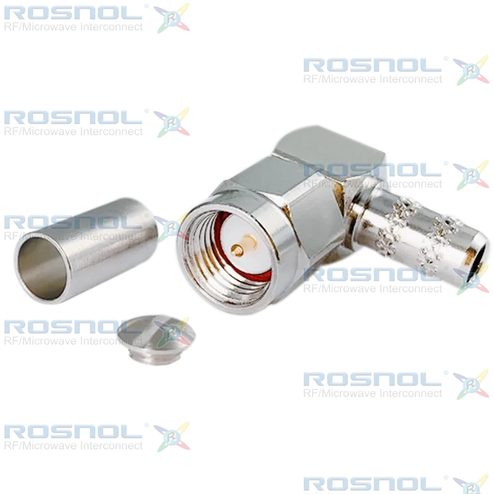 SMA Plug (Male) Right-Angle Cable Connector for RG-58, RG-58A, RG-58C, RG-141, RG-303, BELDEN 7806A, BELDEN 9907, LMR-195, RNL-195, DC -3 GHz VSWR 1.20