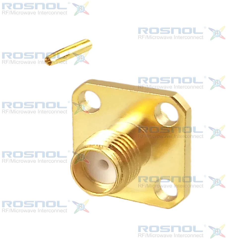 SMA Jack (Female) 4 Hole Panel Cable Connector for RSR-086, RSF-086, RSF-086-FEP, RSF-086-PVC, RG-405, EF-405, Belden 1671A, Belden 1671J, DC-18 GHz VSWR 1.25