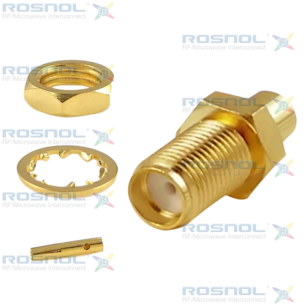 SMA Jack (Female) Straight Bulkhead Cable Connector for RSR-141, RSF-141, RSF-141-FEP, RSF-141-PVC, RG-402, EF-402, BELDEN 1673A , BELDEN 1673J, DC-18GHz VSWR1.25