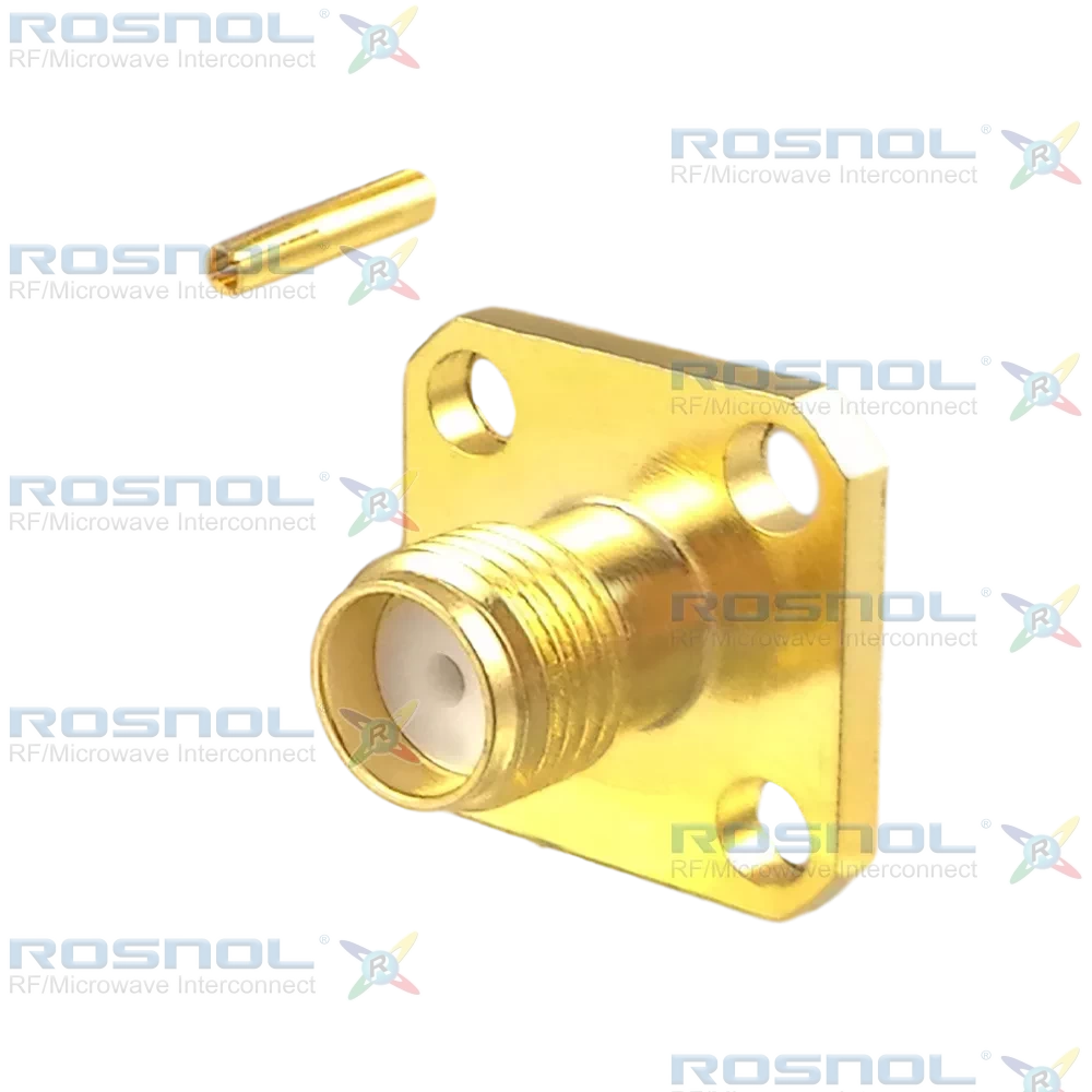SMA Jack (Female) 4 Hole Panel Cable Connector for RSR-141, RSF-141, RSF-141-FEP, RSF-141-PVC, RG-402, EF-402, BELDEN 1673A , BELDEN 1673J, DC-18GHz VSWR1.25