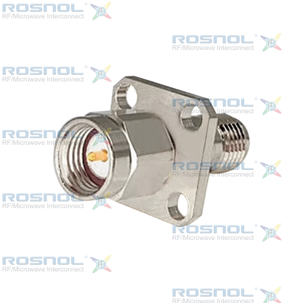 Precision SMA Plug (Male) to  Precision SMA Jack (Female) Panel 4 Hole Flange Mount Adapter, DC-27GHz VSWR 1.15