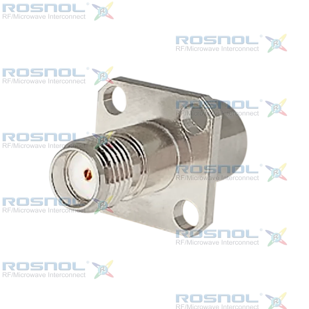 Precision SMA Plug (Male) to  Precision SMA Jack (Female) Panel 4 Hole Flange Mount Adapter, DC-27GHz VSWR 1.15