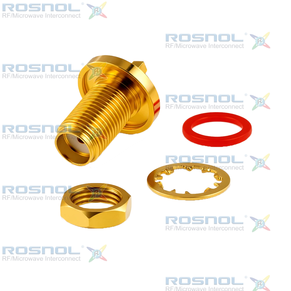 SMA Jack (female) Bulkhead Connector Solder Attachment PCB Surface Mount with Gasket, DC-18GHz VSWR1.15