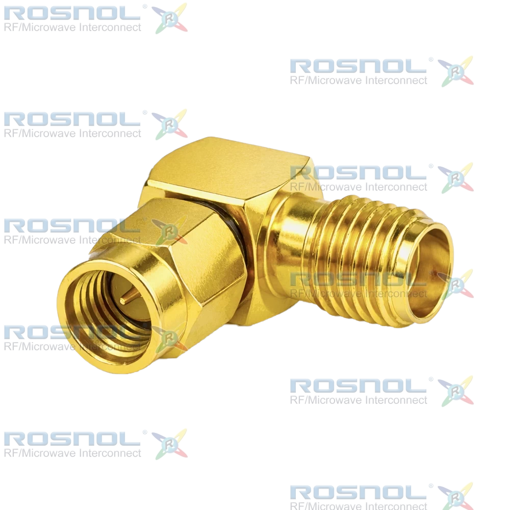 SSMA Plug (Male) to SMA Jack (Female) Right-Angle Adapter, DC-18GHz VSWR 1.25
