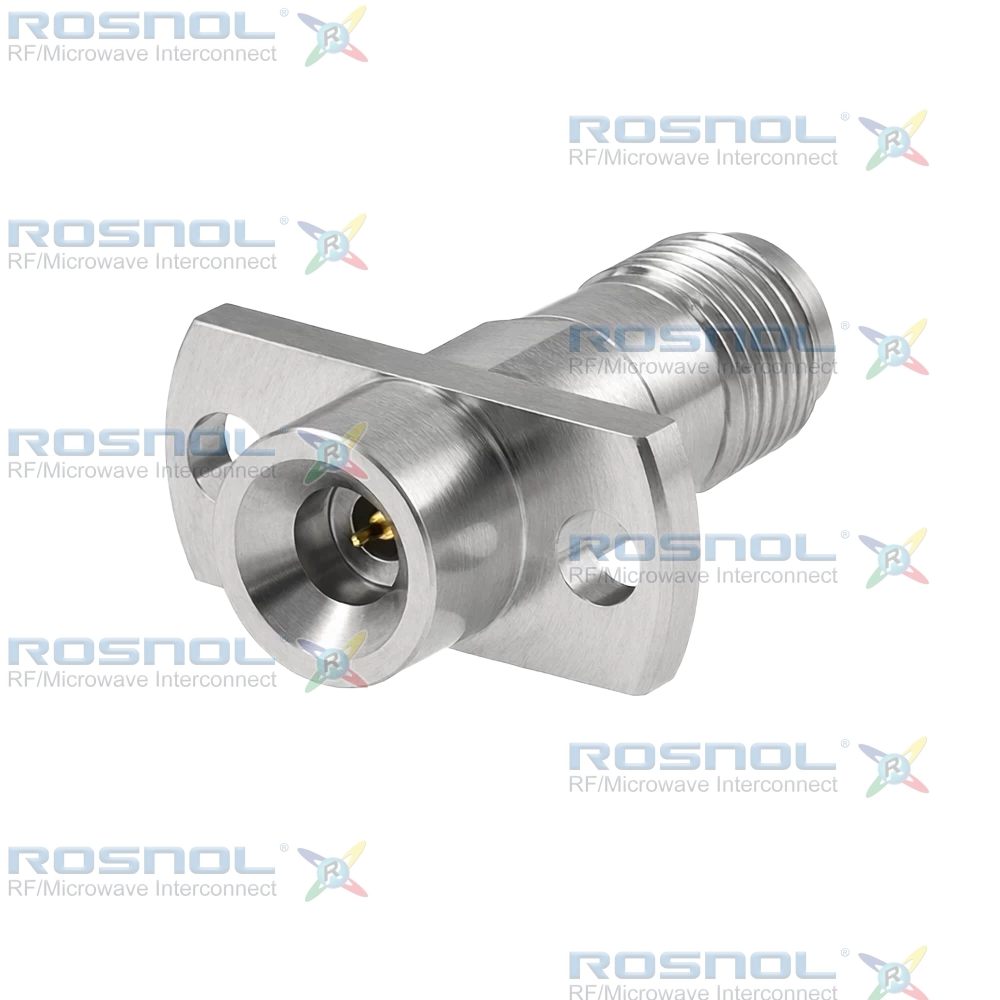 SMP Catchers mitt Plug (Male) to Precision SMA Jack (Female) 2-Hole Flange Mount Adapter, DC-27GHz VSWR 1.2