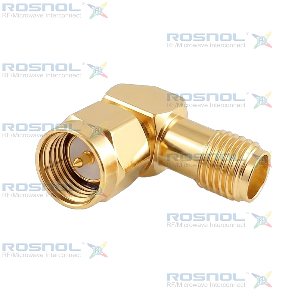 SMA Plug (Male) to SMA Jack (Female)  Miter Right Angle Adapter, DC-18 GHz VSWR 1.25