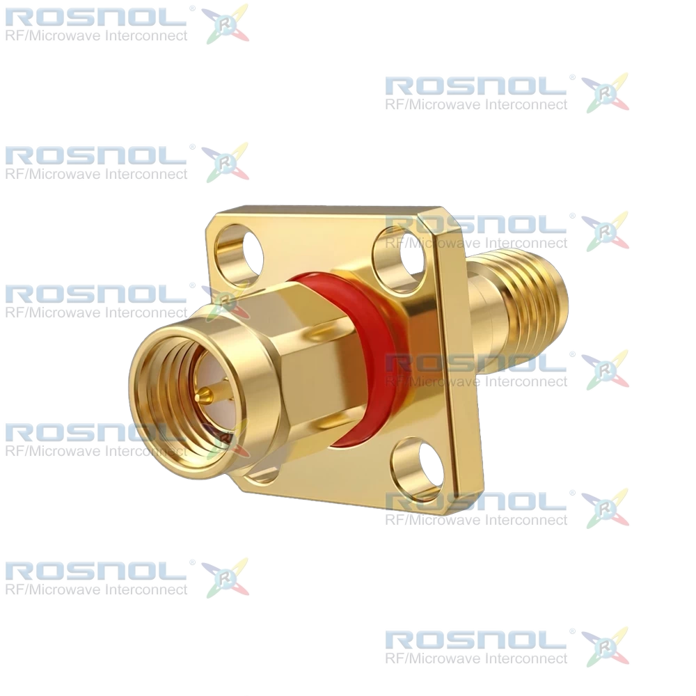 SMA Plug (Male) to SMA Jack (Female) 4-Hole Panel Adapter, DC-18GHz VSWR1.15
