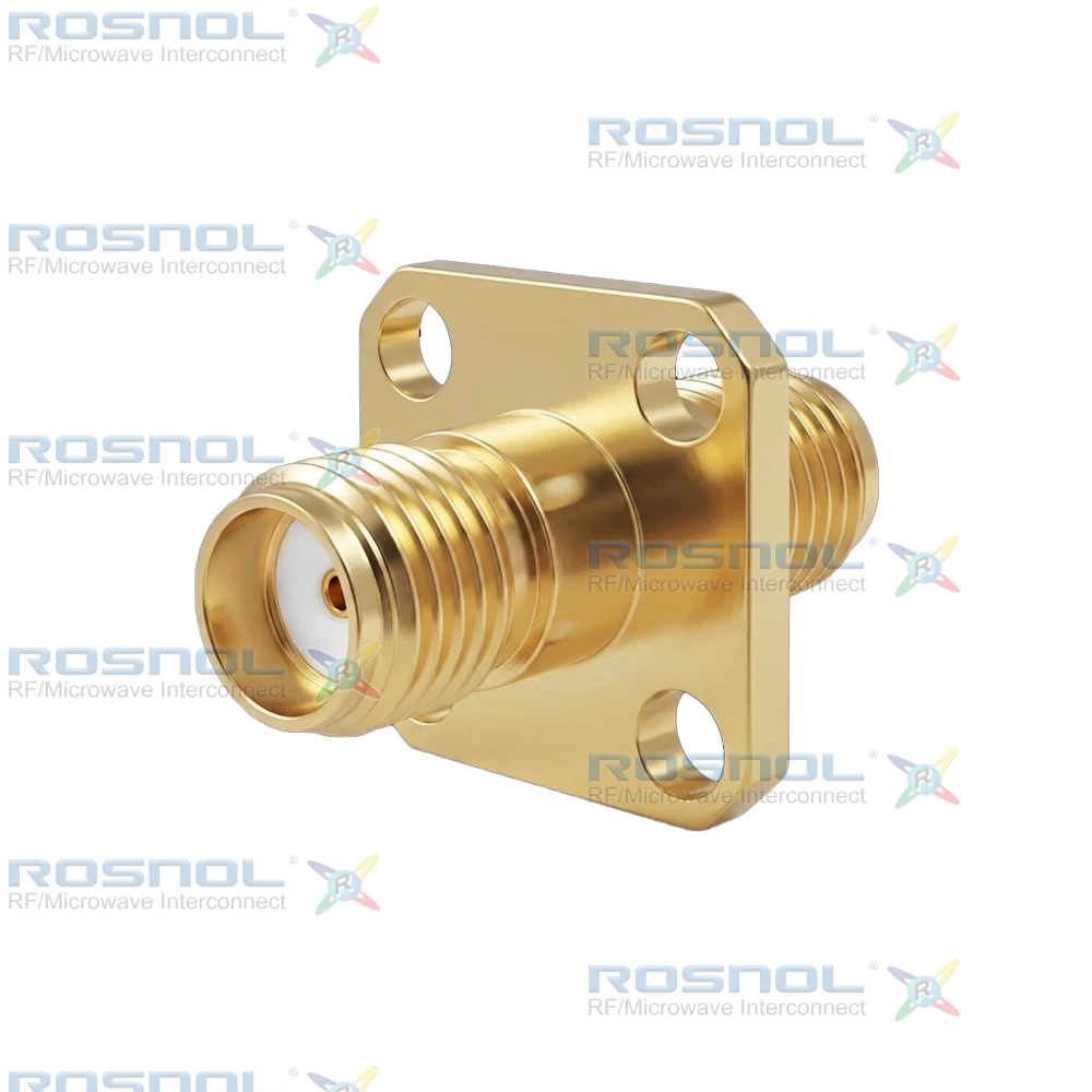 Precision SMA Jack (Female) to  Precision SMA Jack (Female) Panel 4 Hole Flange Mount Adapter, DC-27GHz VSWR 1.15