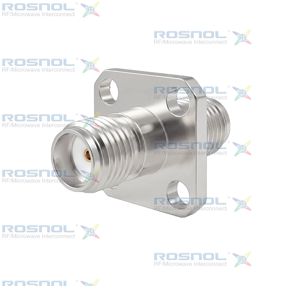 Precision SMA Jack (Female) to  Precision SMA Jack (Female) Panel 4 Hole Flange Mount Adapter, DC-27GHz VSWR 1.15