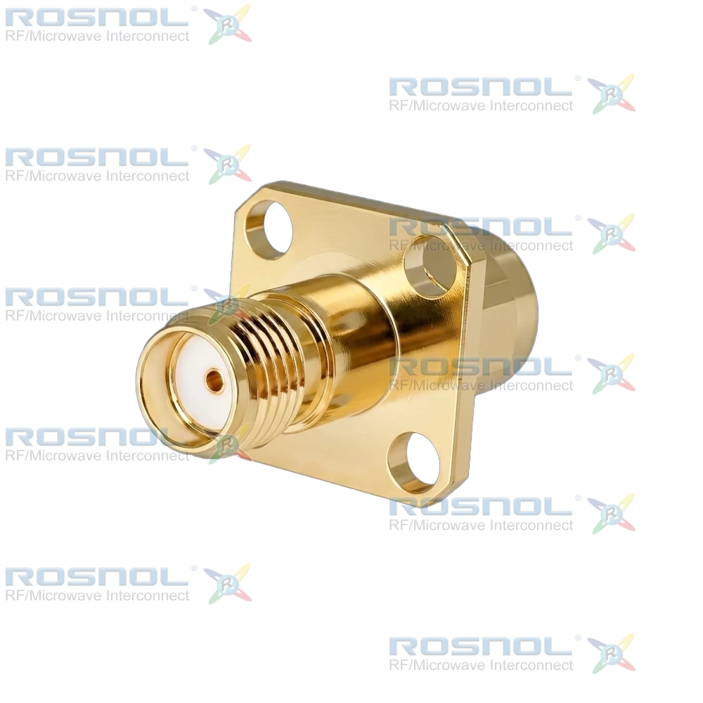 Precision SMA Plug (Male) to  Precision SMA Jack (Female) Panel 4 Hole Flange Mount Adapter, DC-27GHz VSWR 1.15