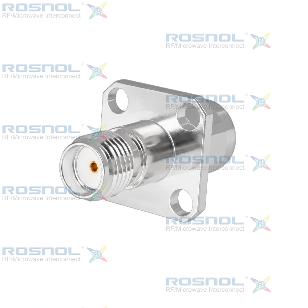 Precision SMA Plug (Male) to  Precision SMA Jack (Female) Panel 4 Hole Flange Mount Adapter, DC-27GHz VSWR 1.15