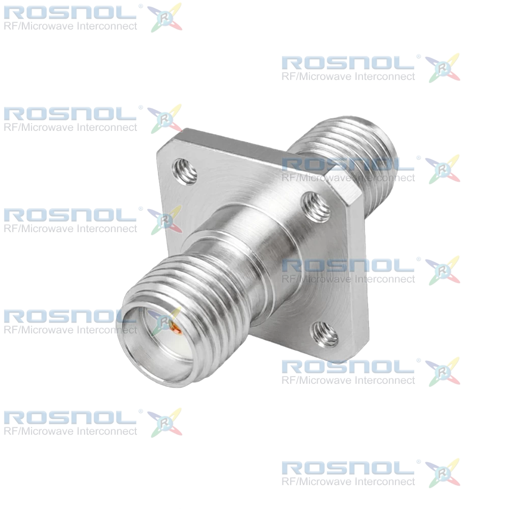 Precision SMA Jack (Female) to  Precision SMA Jack (Female) Panel 4 Hole Flange Mount Adapter, DC-27GHz VSWR 1.15