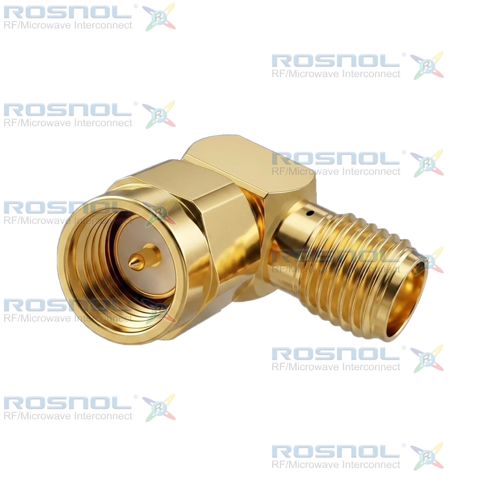 SMA Plug (Male) to SMA Jack (Female) Right Angle Adapter With Venting Hole For TVAC DC-18GHz VSWR 1.20
