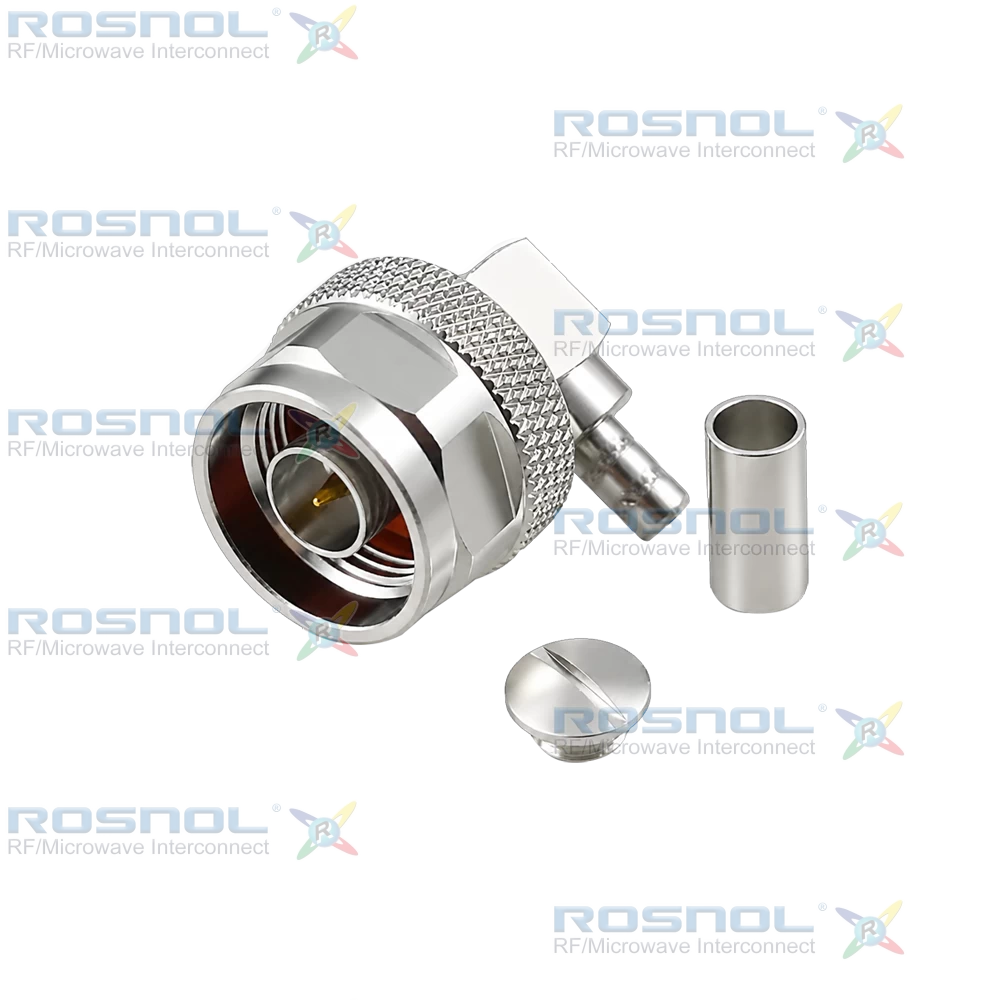 N Plug (Male) Right-Angle Cable Connector for RG-58, RG-58A, RG-58C, RG-141, RG-303, BELDEN 7806A, BELDEN 9907, LMR-195, RNL-195, DC - 6 GHz VSWR 1.22
