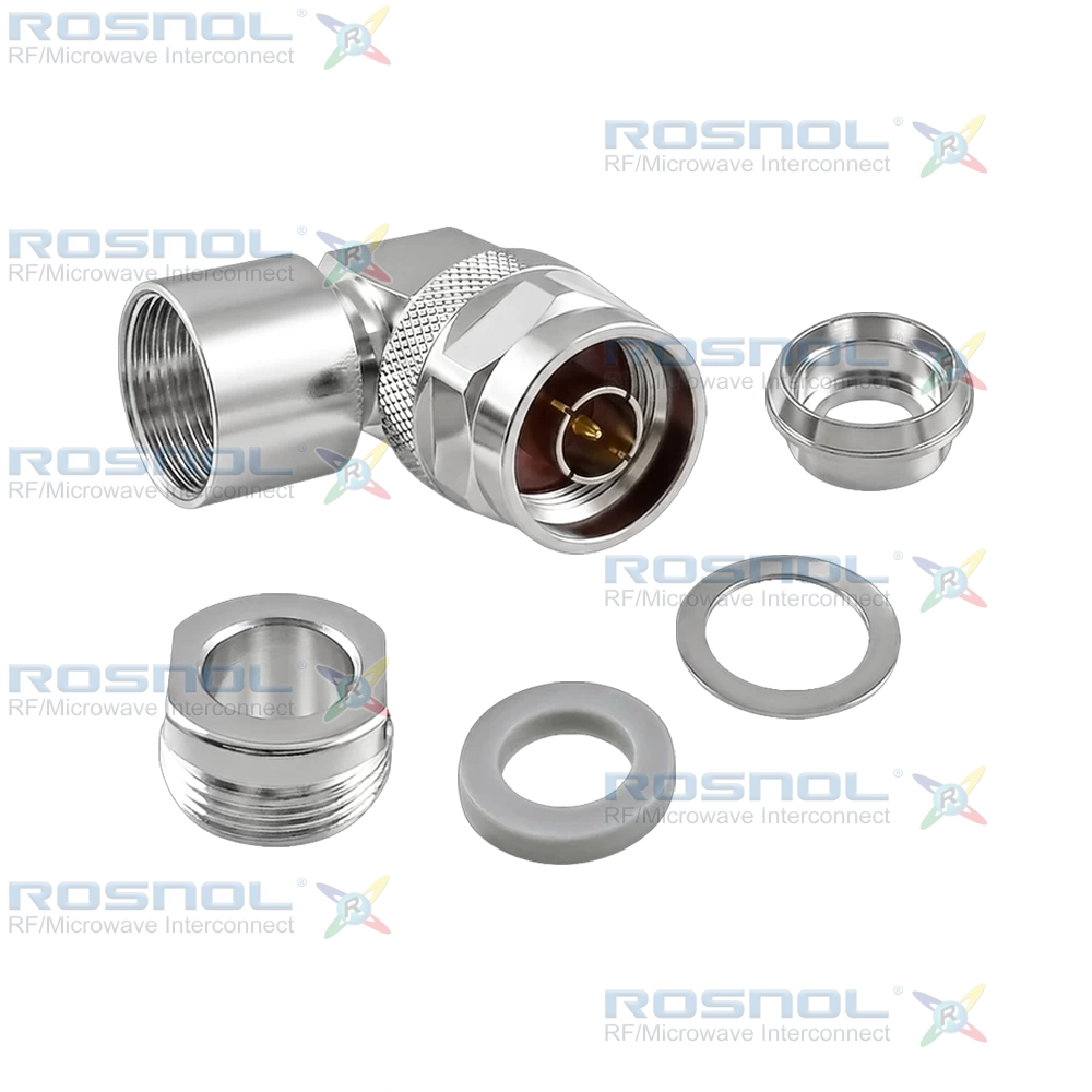 N Plug (Male) Right-Angle Cable Connector for RG-214, RG-225, RG-393, DC- 6GHz VSWR 1.28
