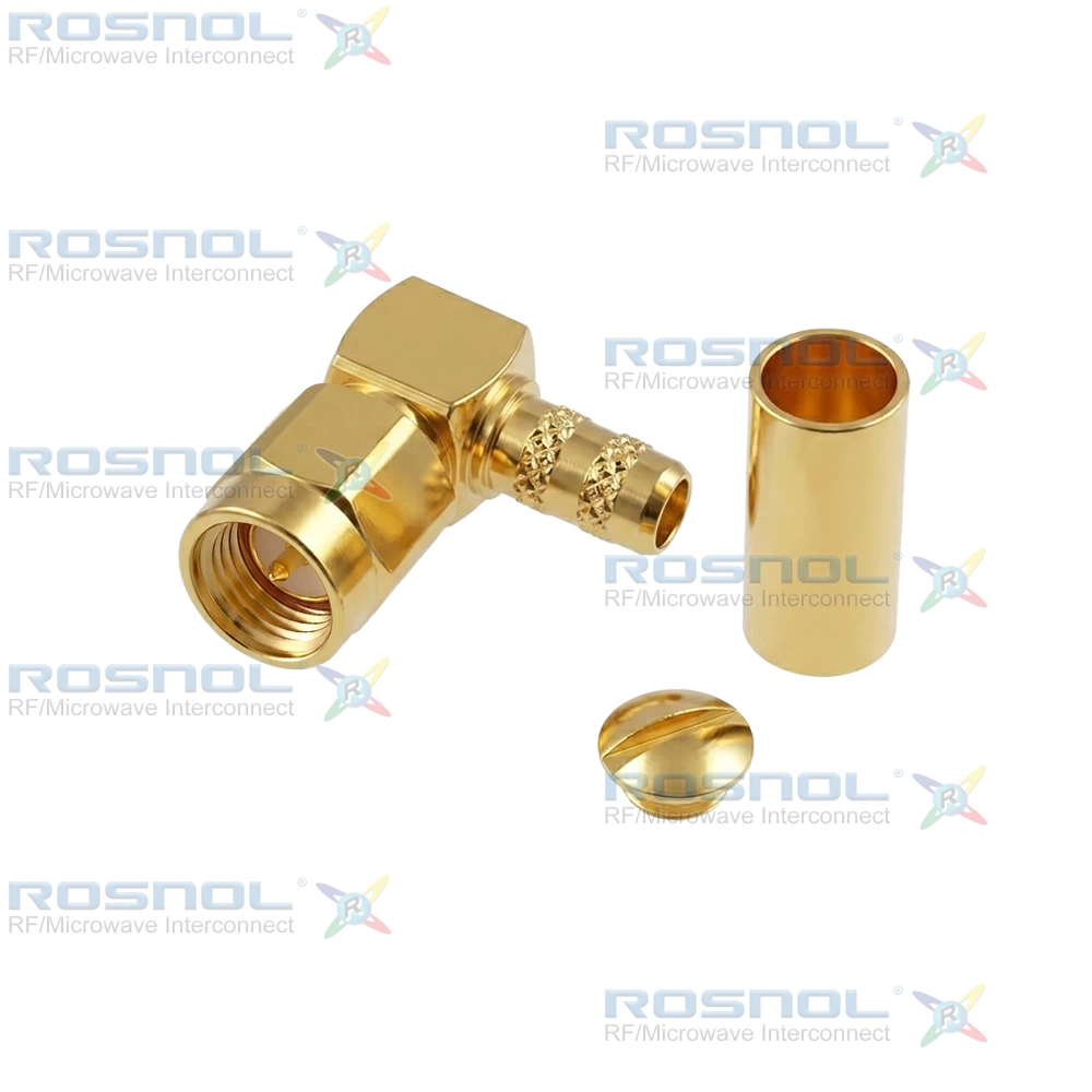 SMA Plug (Male) Right-Angle Cable Connector for RG-55, RG-142, RG-223, RG-400, RG-141, DC -6GHz VSWR 1.20