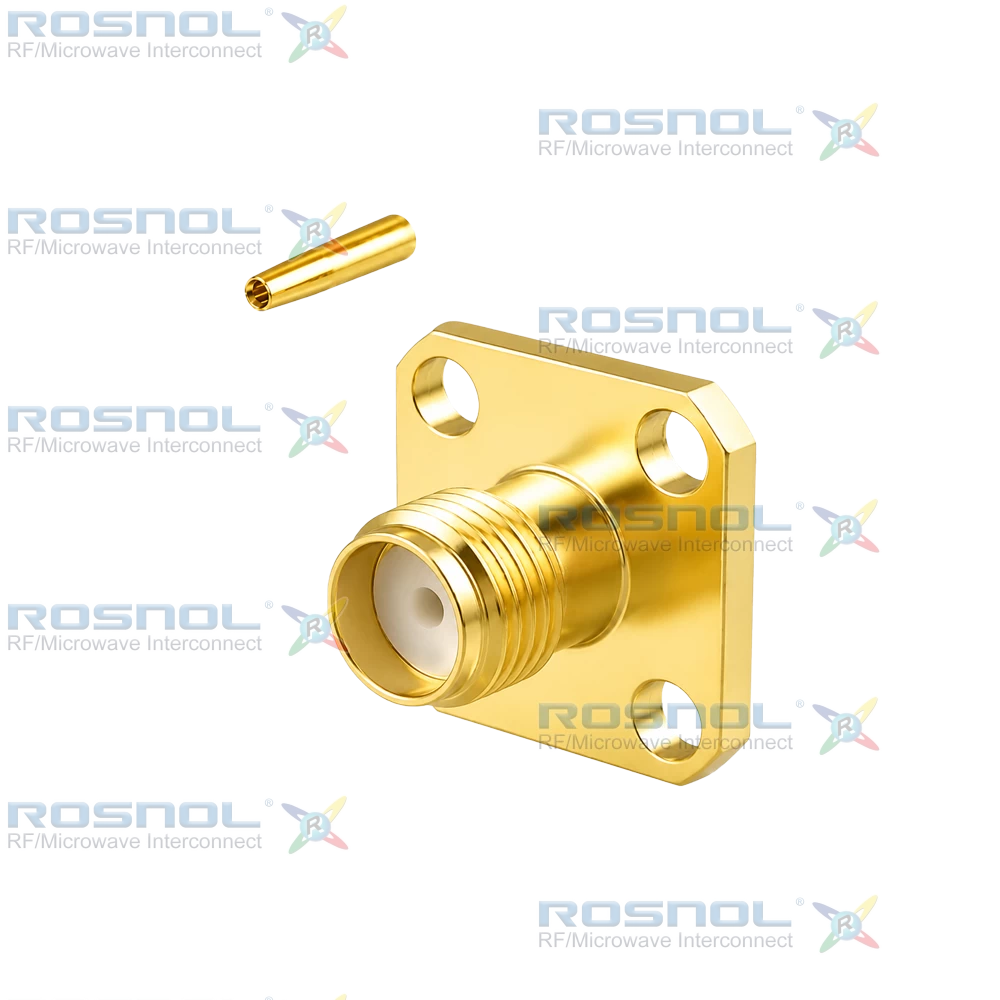 SMA Jack (Female) 4 Hole Panel Cable Connector for RSR-141, RSF-141, RSF-141-FEP, RSF-141-PVC, RG-402, EF-402, BELDEN 1673A , BELDEN 1673J, DC-18GHz VSWR1.25