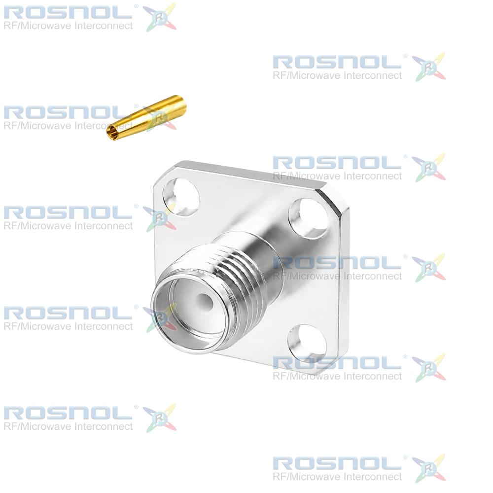 SMA Jack (Female) 4 Hole Panel Cable Connector for RSR-085, RSF-085, RSF-085-FEP, UT-85, RG-405/U, RTK- FS 085, RTK- Flex 405, DC-18GHz VSWR 1.25