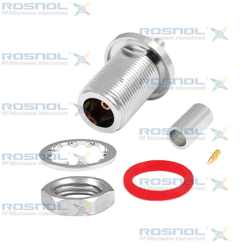 N Jack (Female) Bulkhead Cable Connector for RG-58, RG-58A, RG-58C, RG-141, RG-303, BELDEN 7806A, BELDEN 9907, LMR-195, RNL-195, DC -6GHz VSWR 1.15