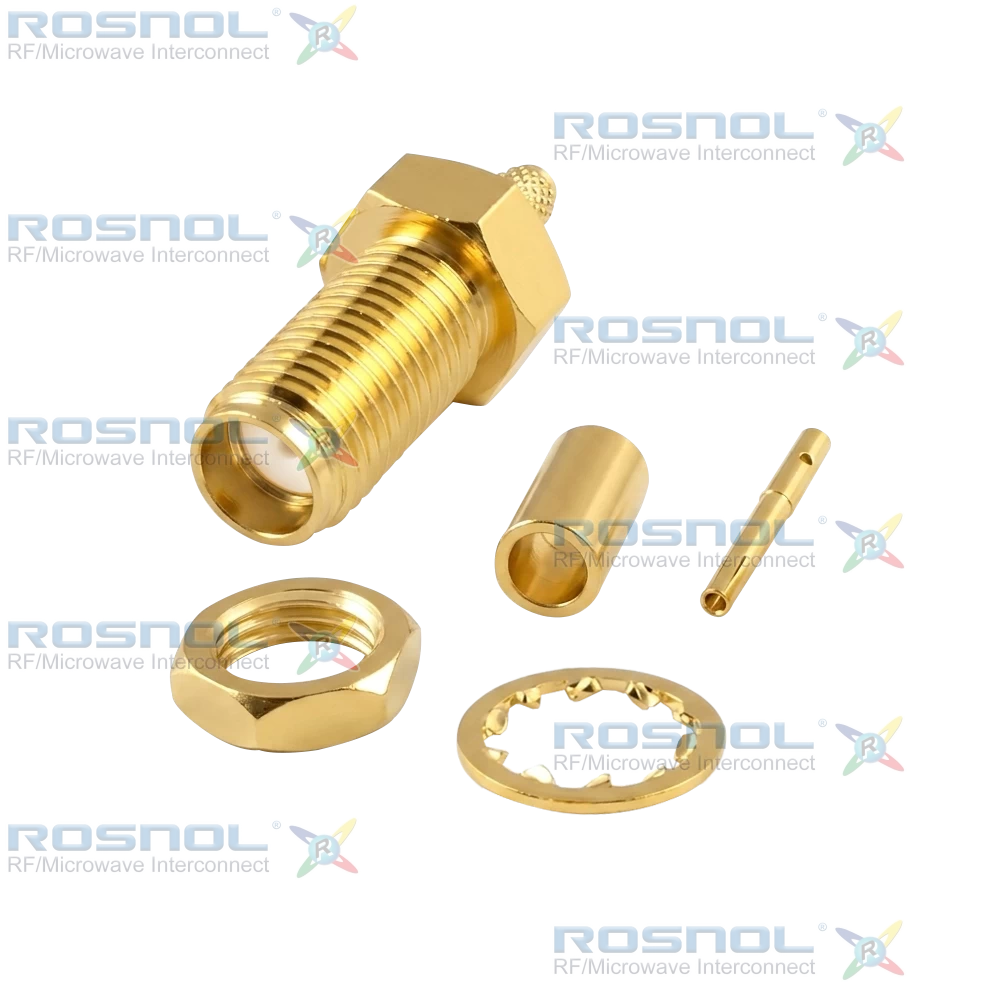 SMA Jack (Female) Bulkhead Cable Connector for RG316, RG174, RG188, DC-6GHz VSWR 1.15