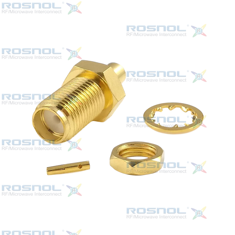 SMA Jack (Female) Straight Bulkhead Cable Connector for RSR-086, RSF-086, RSF-086-FEP, RSF-086-PVC, RG-405, EF-405, Belden 1671A, Belden 1671J, DC-6 GHz VSWR 1.25