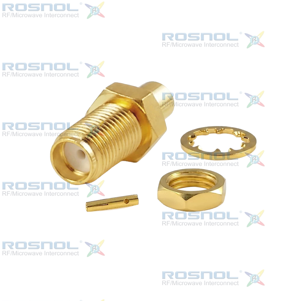 SMA Jack (Female) Straight Bulkhead Cable Connector for RSR-141, RSF-141, RSF-141-FEP, RSF-141-PVC, RG-402, EF-402, BELDEN 1673A , BELDEN 1673J, DC-18GHz VSWR1.25