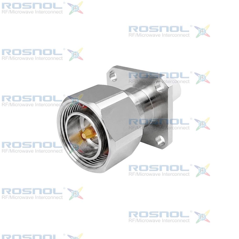 4.3-10 plug (male) Straight Connector 4 Hole Flange, 19mm (.748 inch) DC- 6 GHz VSWR1.20