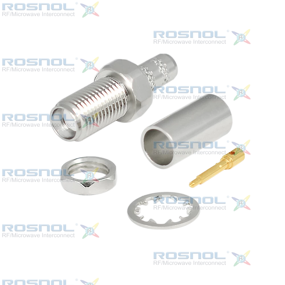 SMA R/P Jack (Female) Straight Bulkhead Cable connector for RG-58, RG-58A, RG-58C, RG-141, RG-303, BELDEN 7806A, BELDEN 9907, LMR-195, RNL-195, DC-3GHz VSWR1.20