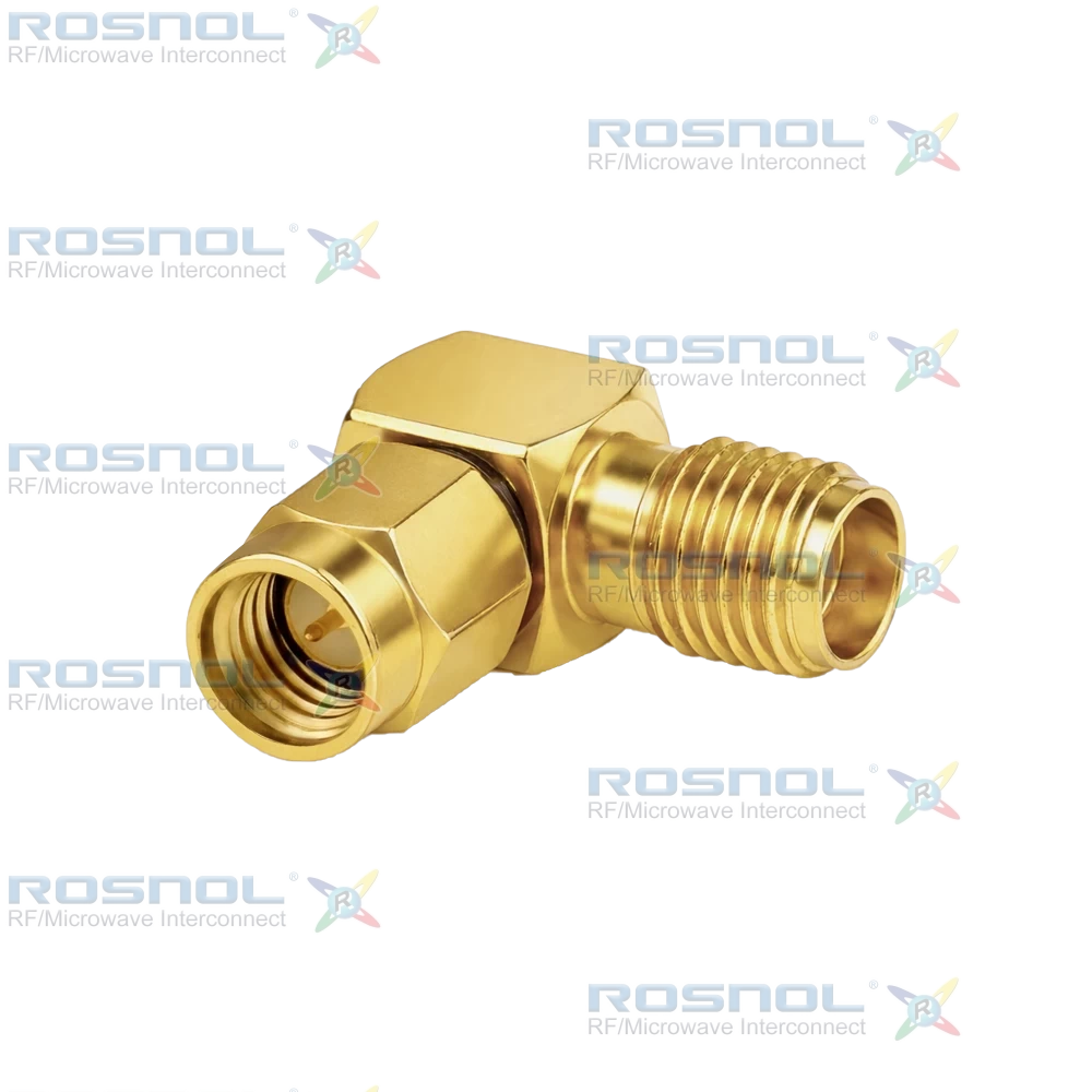 SSMA Plug (Male) to SMA Jack (Female) Right-Angle Adapter, DC-18GHz VSWR 1.25