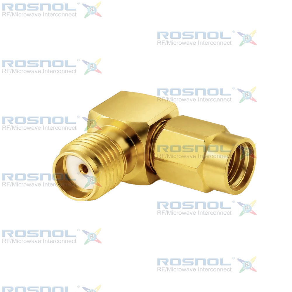 SSMA Plug (Male) to SMA Jack (Female) Right-Angle Adapter, DC-18GHz VSWR 1.25