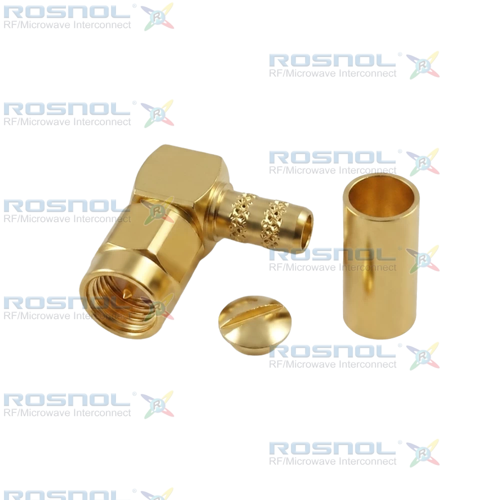 SMA Plug (Male) Right Angle Cable Connector for RG58, RG303, RG141, LMR195, RNL195, DC-3 GHz VSWR 1.20